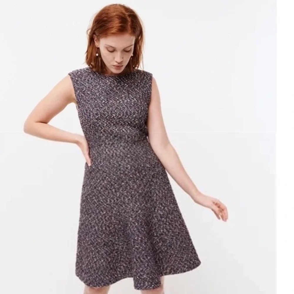 J. Crew Confetti Tweed Dress Blue Multicolored A-Line Party Rainbow Stylish Fun
